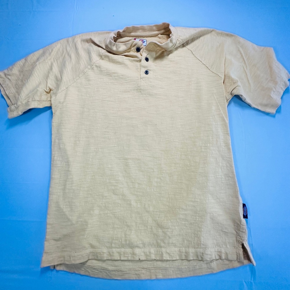 Dickies Mens Large Yellow Cotton Slub Short Sleeve‎ Henley Work Shirt Raglan